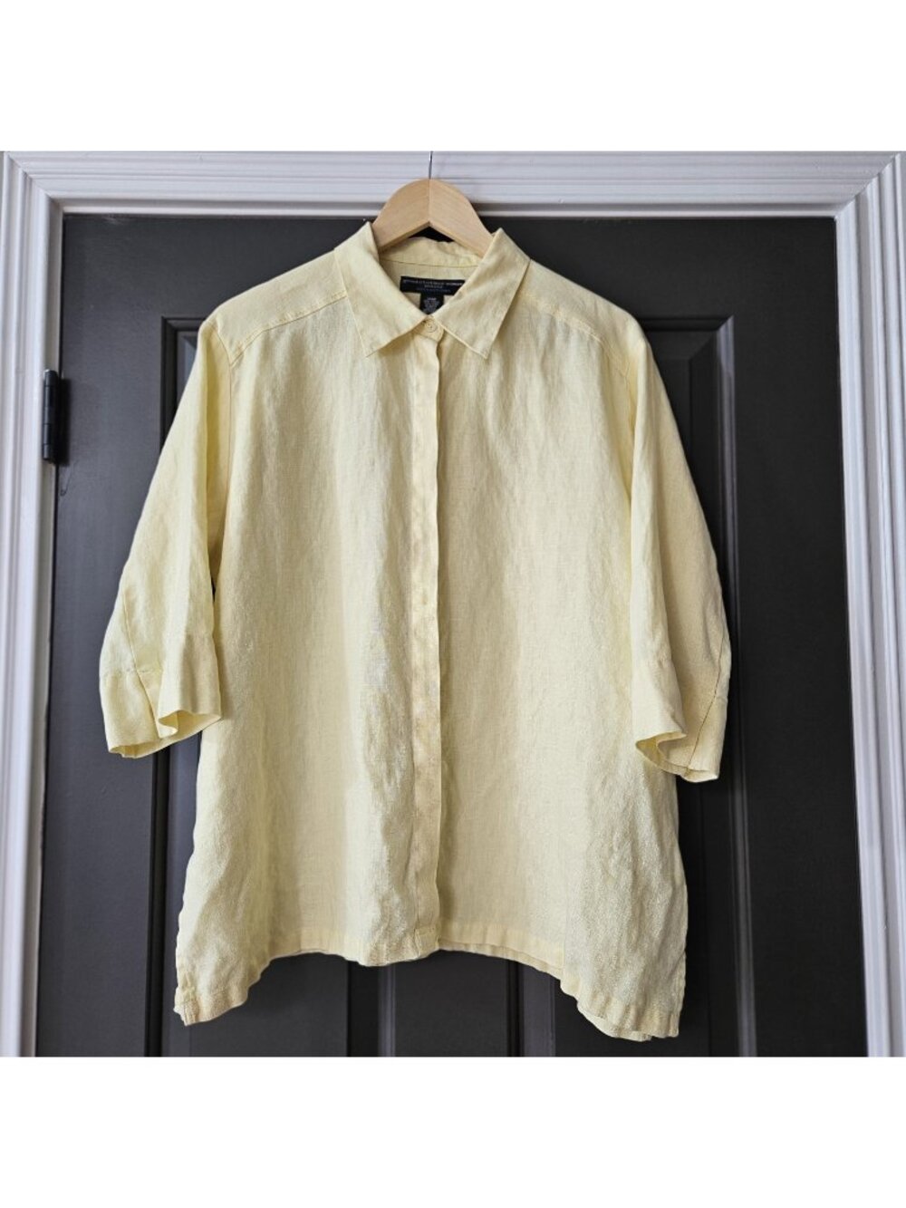 Goodclothes 100% Linen Yellow Button Up Shirt Womens 1X Petite Beach Gorpcore